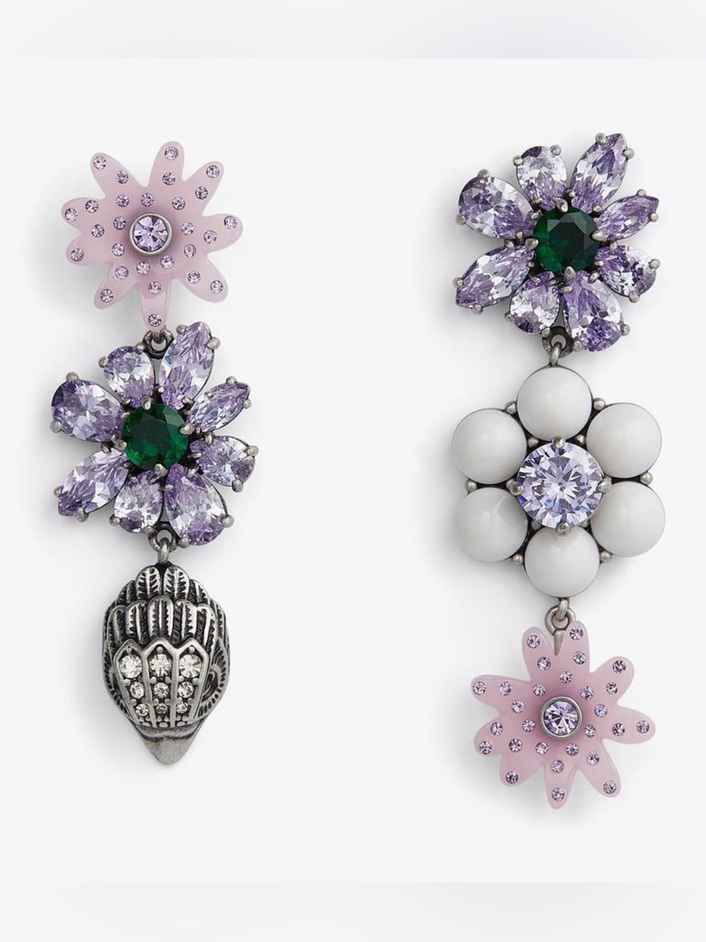 Kurt Geiger Crystal Triple Flower Drop Statement Earrings